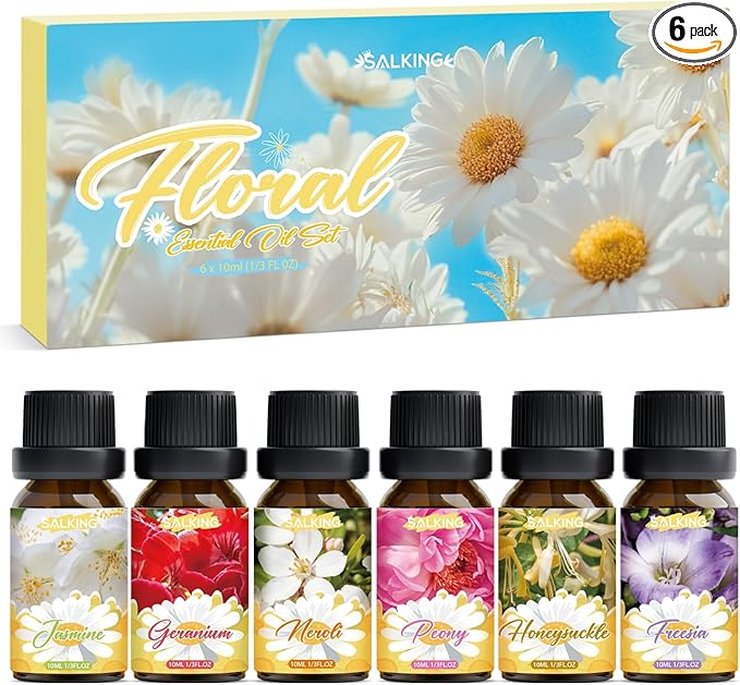 SALKING Essential Oils Gift Set, 100% Pure Fragrance Oil Aromatherapy Essential Oils Set,Premium Scented Oils for Oil Diffusers 6 x 10 ML - Jasmine, Neroli, Honeysuckle, Peony, Geranium, Freesia