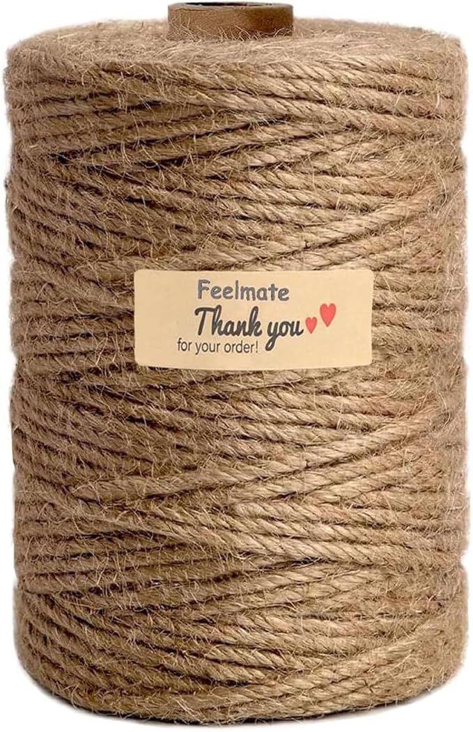 2mm Jute Rope 492Feet Burlap Twine Natural Thick Strong Hemp Cord for Arts Crafts DIY Decoration Gift Wrapping