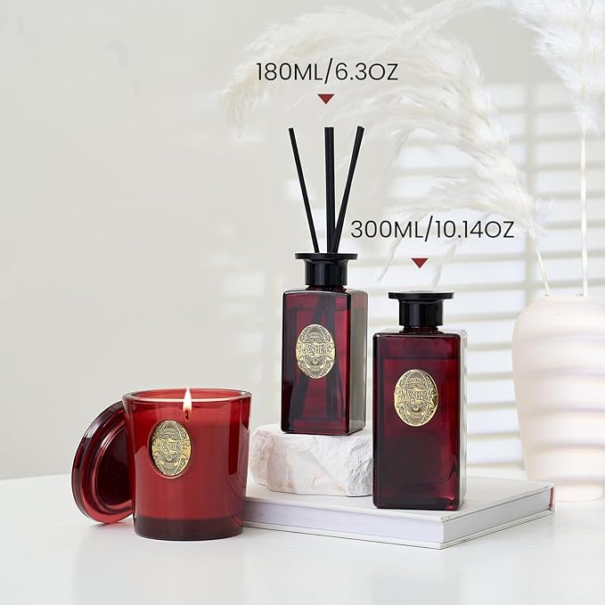 M&SENSE 6.3 oz Large Reed Diffuser Set | Red Camelia Scent Home Oil Diffuser with Sticks | Hotel Collection Non-Toxic Essential Oil |for Bedroom Bathroom Living Room