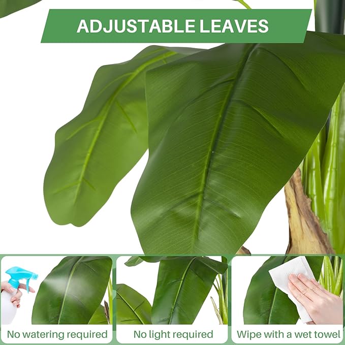 Artificial Banana Tree Faux Tall Plant Fake Banana Leaf Plant Faux Banana Silk Tree Faux Banana Leaves for Home Swimming Pool Indoor Outdoor Patio Tropical Decor