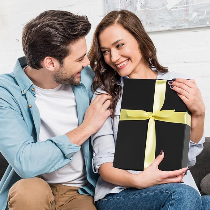 Ditwis 12x9x4 Inches Gift Box with Magnetic Closure Lid, Black-Gold Magnetic Box for Wedding, Groomsmen Bridesmaid Proposal, Birthdays, Mother's Day