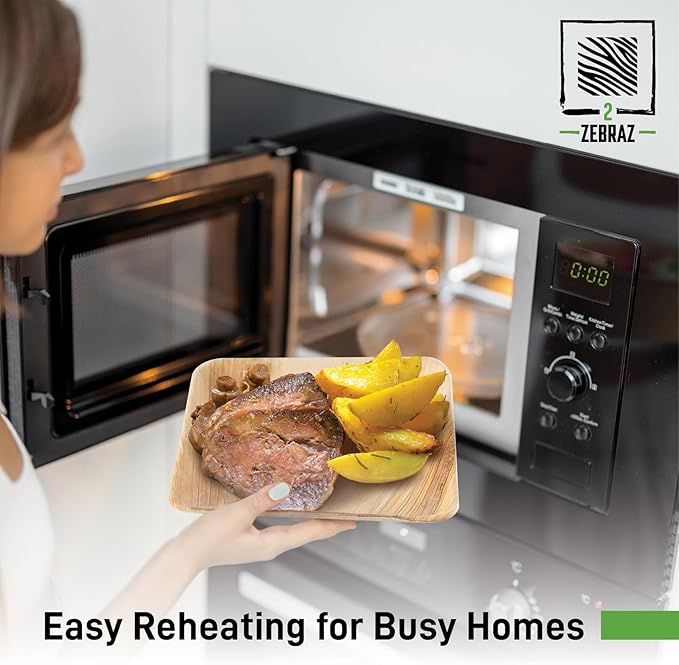 Premium Palm Leaf Disposable Plates – 50pc Square Set: 25pc 10” and 25pc 7”, Heavy-Duty, Microwave Safe, Natural Alternative to Plastic, Ideal for Parties, Weddings, Events, and Everyday Use