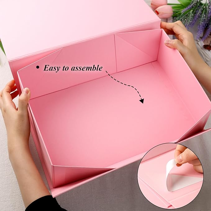 VGOODALL Pink Gift Box with Lid 14x8.7x4.3inches Magnetic Gift Box with Ribbon Greeting Card for Presents Birthdays Graduation Weddings