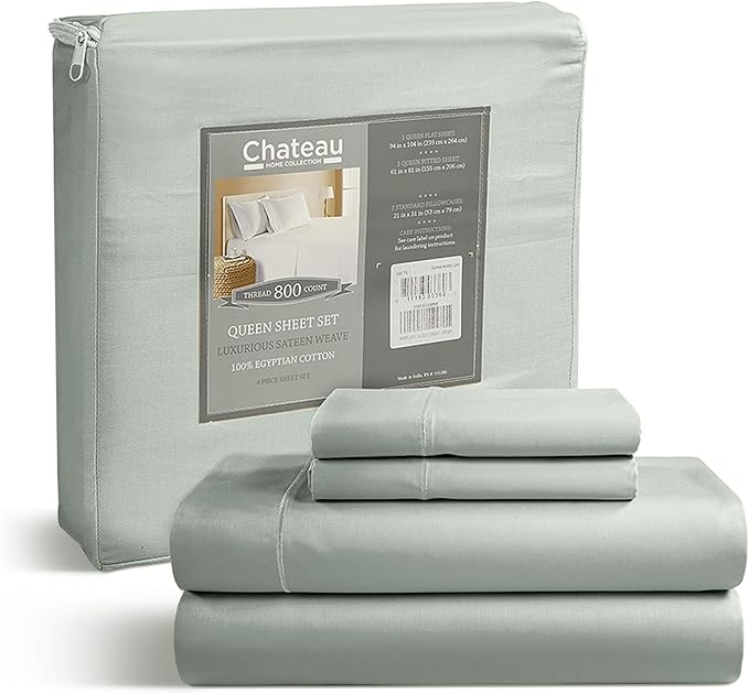 King Bed Sheets Deep Pocket King Sheet Set, 800 Thread Count Long Staple Fully Elasticated Egyptian Cotton Sheet & Pillowcase sets, Machine Wash No Pill Naturally Breathable Cotton Bedding- Mineral