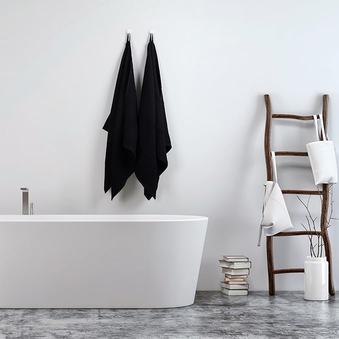 PÜSKÜL Premium Waffle Bath Towels Set of 2 - Organic 100% Turkish Cotton Bath Towel - Quick Dry, Absorbent, Light, Thin, 32x63 Large Waffle Towels for Bathroom (Black Bath Towels - Pack of 2)