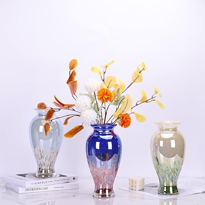 Blown Glass vase, Unique Glass vase, Colorful Bottle Decorative vase for Home Living Room Dining Table re Office Wedding entryway Desktop Decorative Flower vase. (Blue)