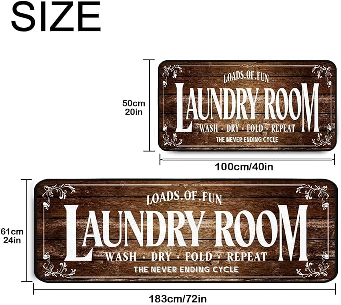 Laundry Room Long Mat Area Rug Non-Slip Floor Mat Waterproof Farmhouse Carpet for Kitchen 72" x 24" (Brown)