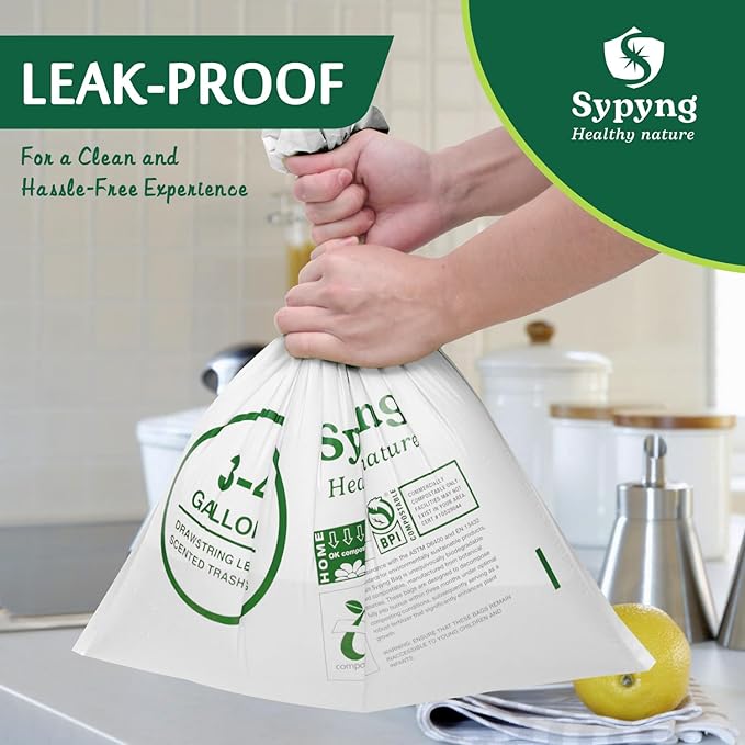 Compostable Kitchen Waste Trash Bags 3-4 Gallon (100 Pack) Heavy Duty 100% Biodegradable White Compost Bags for Countertop Bin, ASTM D6400, BPI & OK Compost HOME Certified, Eco-Friendly & Recyclable