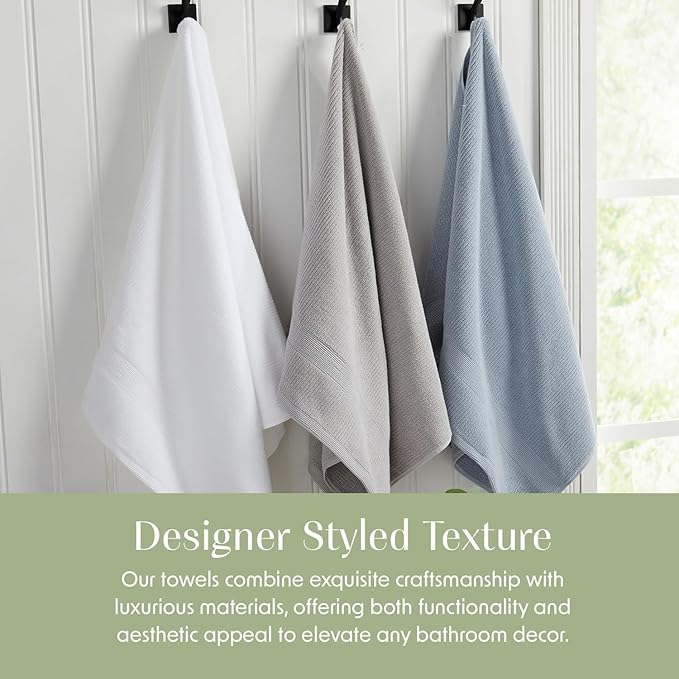 Springtree Home White Bath Towels Set of 4 | Ribbed Textured | 100% Combed Cotton | Absorbent Quick-Dry Towels for Bathroom | Oeko-TEX® Standard 100 Cotton | Mauro Collection - Bright White