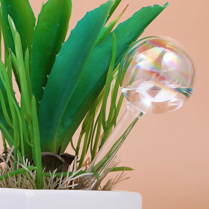Plant Watering Globes, 6PCS Iridescent Rainbow Gradient Color Clear Glass Bulbs Self Watering Spikes Planter Insert, Automatic Plant Waterer Bulbs Devices for Various Plants