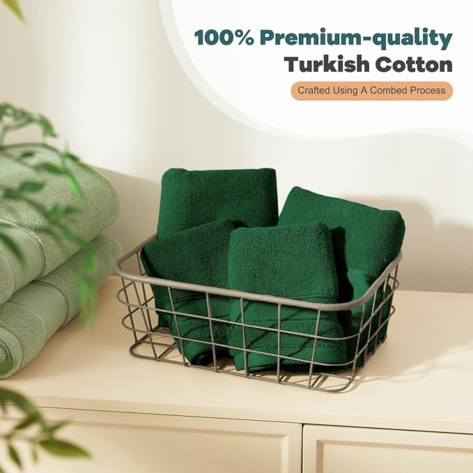 Marvione Bath Towels Set 6 Piece, 100% Turkish Cotton Highly Absorbent and Soft Towels for Bathroom 2 Bath Towels 2 Hand Towels 2 Washcloths, Deep Green