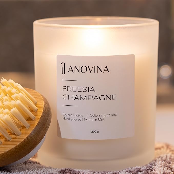 Champagne Toast Candle Gift – Luxury Freesia & Champagne Scent – Scented Candles for Women – Aromatherapy Candle Gift Box – Made in USA – Brown Glass Jar