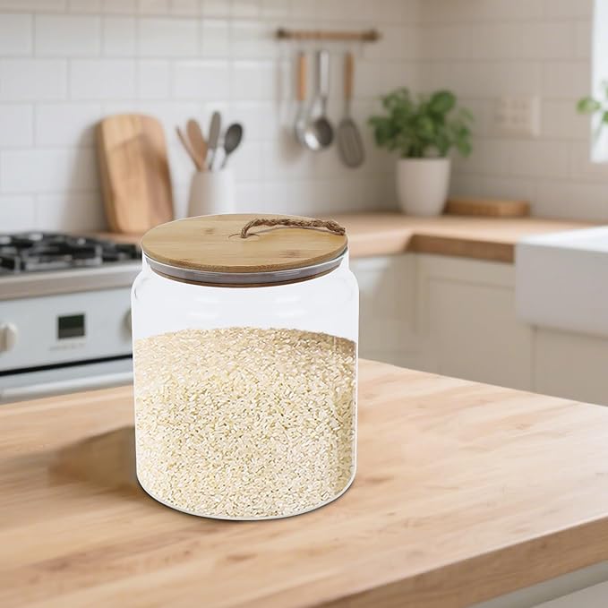 Rice Storage Container,Glass Cereal Dispenser Countertop with Bamboo Lid,Clear Airtight Food Storage Containers,135 Oz (4000ml) Kitchen Food Jars,Pantry Canister for Coffee Bean,Flour Sugar