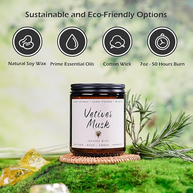 Scented Candle for Home | Vetiver Musk Candle | Aromatherapy Candles- Soy Candles for Home Scented, Gifts for Women Men, Vetiver Fragrance -7oz, Single-Wick Made with Soy Wax