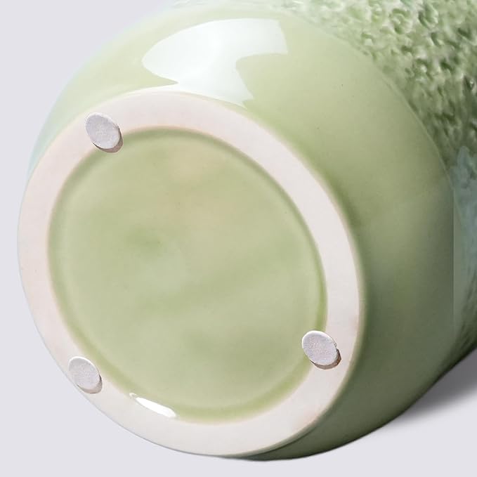 Green Ceramic Vase for Flowers, 9 inch Decorative Vase for Pampas Grass, Modern Texture Vases for Home Decor, Table Shelf Living Room Kitchen Living Room Decor