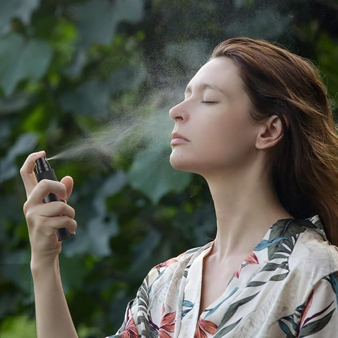 60 Pack 2oz Plastic Spray Bottles Small Empty Fine Mist Spray Bottle Black Bottles for Essential Oils, Bath, Beauty, Hair & Cleaning, Small SprayBottles for Travel, With 5 Funnels