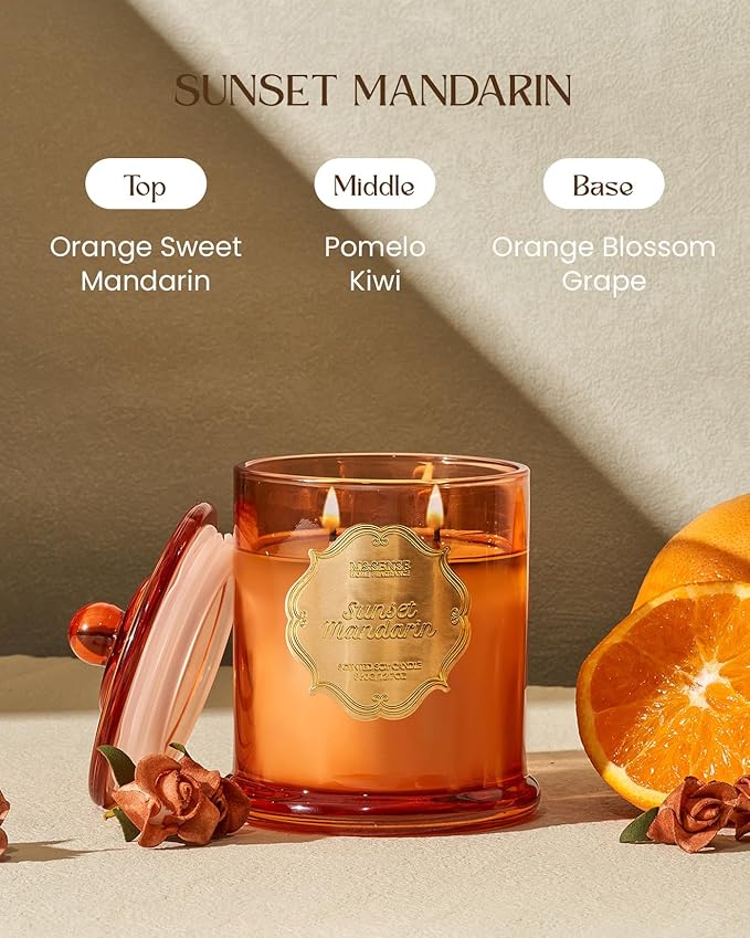 M&SENSE Citrus Candles for Home Scented, Natural Organic Soy Candle 12.7oz 75 Hour Long Lasting Slow Burning, Mandarin Fragrant Double Wick Jar Candle Fresh Smelling for Bathroom