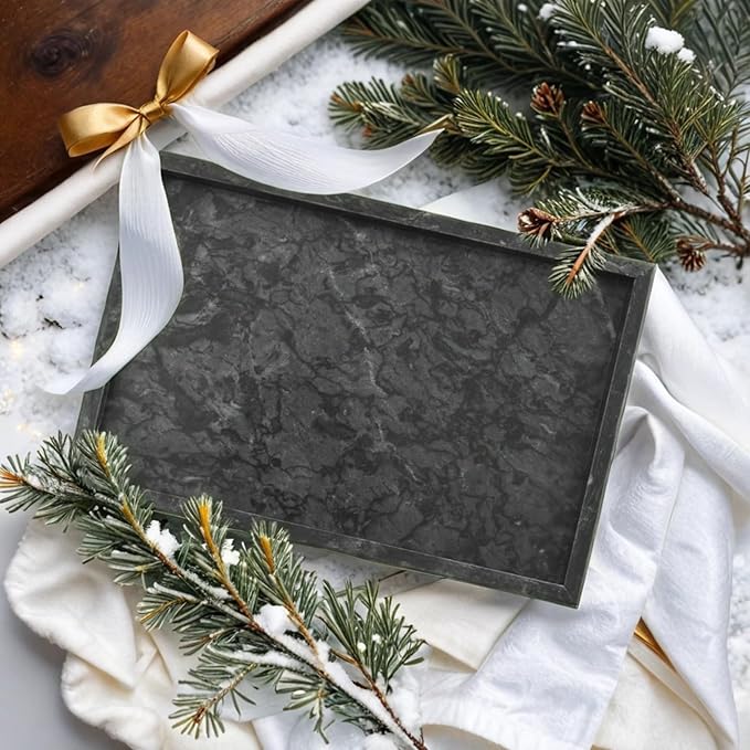 Yew & Tulip Natural Marble Vanity Tray, Nature Dark Gray Marble Serving Tray for Bathroom, Kitchen, Vanity, Home Decor, Wedding etc. (12"x 8" x 1.2")