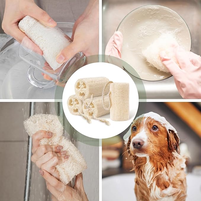 Natural Loofah Body Scrubber Set,4 in Organic Loofa 4 Pack for Exfoliating, Shower loofah for Men and Women, Bath Cleaning Skin Back Face,Eco-Friendly Tool,Bath Sponges for Exfoliating Body Scrubbing