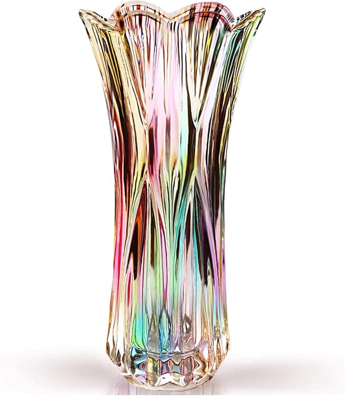 Glass Vase-Colorful Flower Vase Decor for Home Dining Table Centerpiece Office Wedding Holiday Party(Phoenix Tail Pattern)