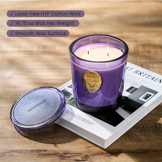 M&SENSE Large Two-Wick Soy Candle | Lavender Citrus & Purple | 19.8 oz, 120H Burn Time | Luxury Scented Candle for Relaxation, Gifting, Home Décor | Ideal for Bedroom, Office, Party Ambiance