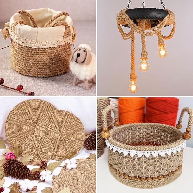 Tenn Well 6mm Jute Rope, 66 Feet Strong and Thick Twine Rope for Crafting, Gardening, Cat Scratching Post, Packing, Home Decor, Christmas Decorations