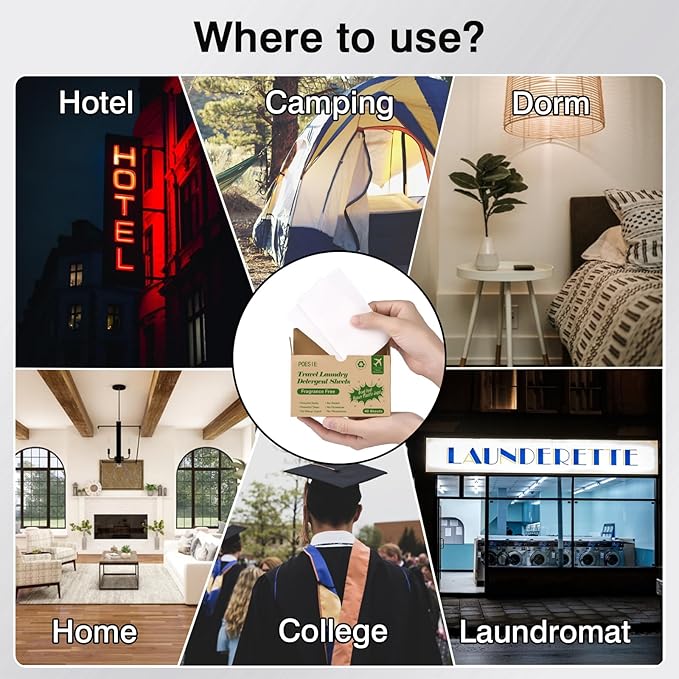 Poesie Laundry Detergent Sheets for Travel Portable Liquidless Cloth Washing Sheets Laundry Strips 3 Box per Pack Total 120 Count Fragrance Free