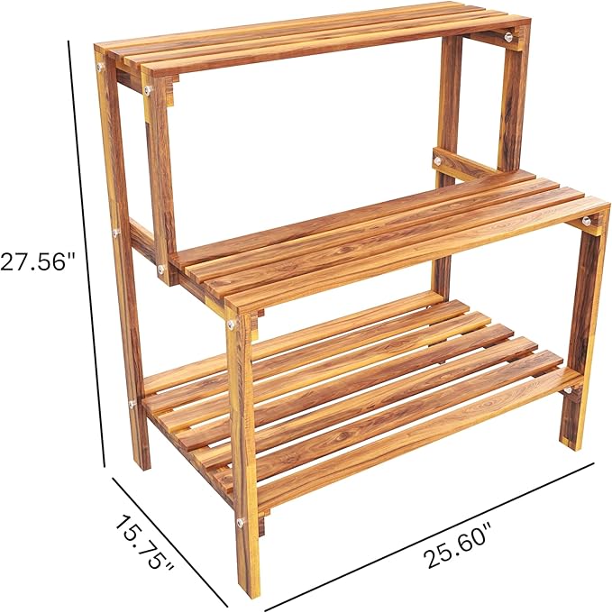 Rustic Acacia Wood Plant Stand, Multi-Tier Indoor Outdoor Corner Display Shelf, Wooden Flower Pot Holder for Home Garden Patio