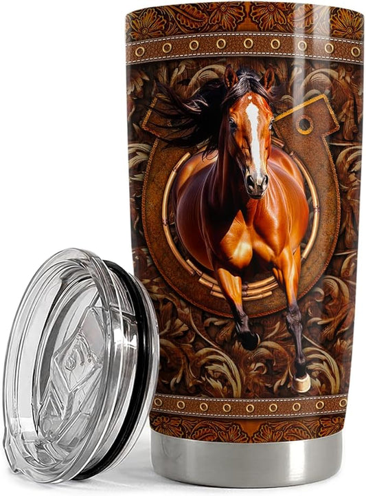 SANDJEST Horse Tumbler 20oz Stainless Steel Insulated Travel Mug Cup for Women Men Horse Gifts for Birthday Christmas Mothers Day Fathers Day