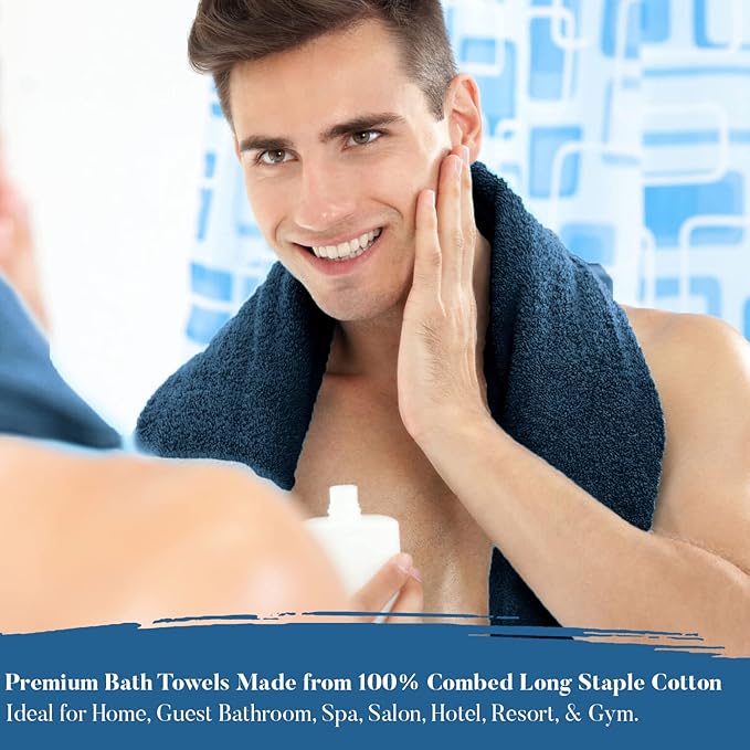 DAN RIVER Bath Towels Set of 4, 27 x 54 Inches, 100% Cotton, Larger & Lighter Weight, Quicker to Dry, Super Soft and Absorbent, Ideal Opal Blue Bath Towel for Daily Use