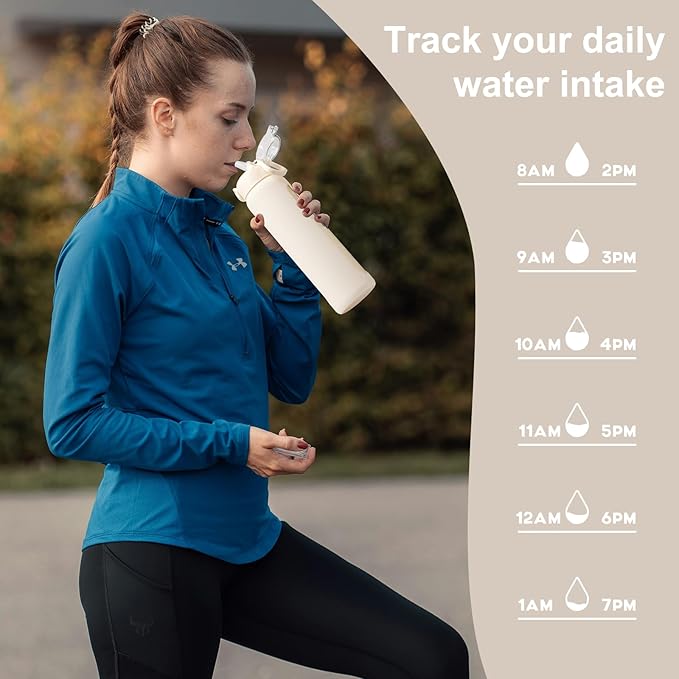 24 oz Glass Water Bottles with 2 Lids-Handle Spout Lid & Straw Lid, Motivational Water Bottle with Time Marker and Silicone Sleeve,Leakproof-White-1 Pack