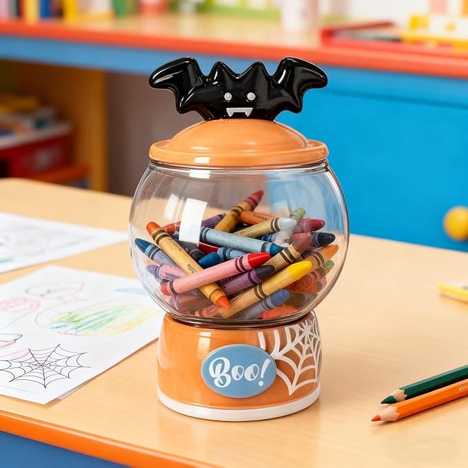 54oz food storage jar with round Transparent glass pantry, lid with handle, personalized hand-painted personalized pattern ceramic base, glass storage for candy,cookie,Butter,espresso,Spices,shells