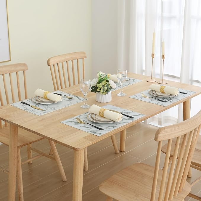 Homaxy Faux Leather Heat Resistant Placemats for Dining Table Set of 4, Waterproof Wipeable Washable PU Table Mats, Easy to Clean Anti-Slip Place Mats, 11.8" x 17", Marble