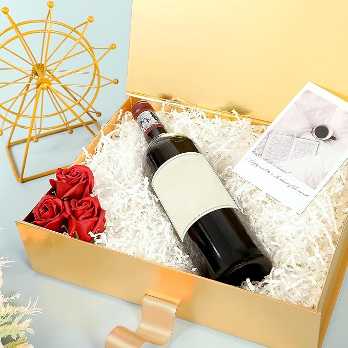 GREEN BEAN 6 Large Gift Boxes with Lids for Presents 13x9.7x3.4 Inches, Gold Magnetic Luxury Gift Boxes with Ribbon, Bridesmaid Proposal Gifts Boxes (Glossy Gold)