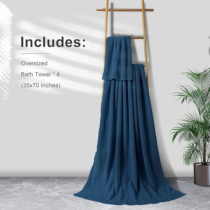 Extra Large Bath Towel Sheet Set 35x70 Inches, Oversized Bath Towels Set,Jumbo Large Microfiber - Quick Dry,Lightweight,Super Soft,Highly Absorbent Towel Set for Bathroom,Hotel,SPA,Pack of 4(Navy)