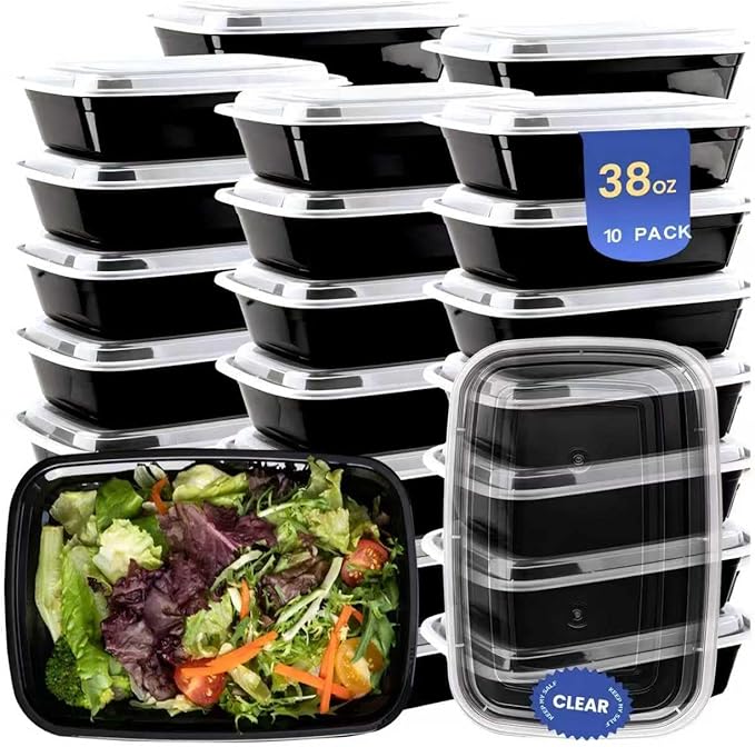 38oz 10 Pack Meal Prep Containers, BPA Free Food Storage Containers with Lids Reusable Stackable, Microwave/Dishwasher/Freezer Safe To Go Food Containers