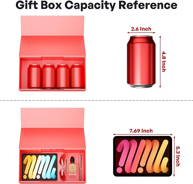 5 Pack Red Gift Box, 12x6x4'' Gift box for Presents with Lids Magnetic Closure Rectangle Collapsible for Bridesmaid Proposal Box, Wedding, Christmas, Halloween, Birthday Gift Packging