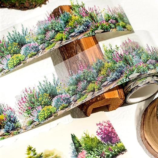 6 Rolls Colorful Floral Washi Tape Set Spring Plant Landscape Scrapbook Tape Vintage Flower Stickers for Journaling Supplies Transparent PET Washi Tapes Junk Journal Scrapbooking Craft Decorative Tape