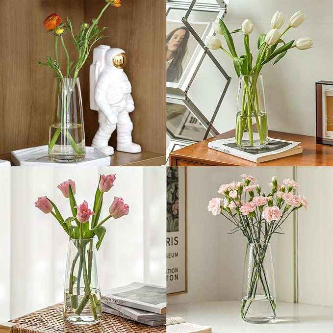 DARENYI Clear Glass Vase for Flowers, 8 inch Flower Vase Modern Glass Vase Home Decor, Decorative Vase for Centerpiece, Table, Wedding, Living Room, Office,Housewarming Gift