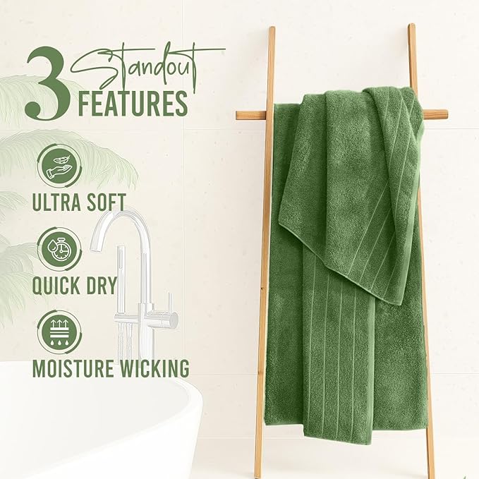 DAN RIVER Bath Towels Set of 4, 30 x 60 Inches, 100% Cotton, Larger & Lighter Weight, Quicker to Dry, Super Soft and Absorbent, Ideal Hotel Towels for Daily Use, Sage Green