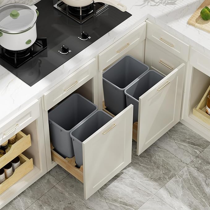 35QT Kitchen Trash Can, Garbage Waste Recycling Bin, Sturdy and Lightweight Trash Cans, Wastebasket for Kitchen, Workspace, Bathroom, Office, Easy to Clean, 50 Pack, Gray