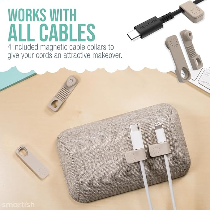Smartish® Magnetic Cord Holder - Bigger Cable Wrangler Stocking Stuffer Organizer with Magnet Clips for Charger Management on Desktop, Nightstand - Holds 6+ Cables - Lightly Toasted Beige