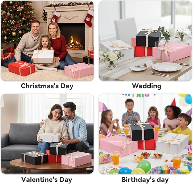Brothersbox White Gift Box 13.8"x9.1"x4.3" Large Gift Boxes for Presents with Magnetic Lid, Ribbon, Collapsible Boxes for Gift Packaging Mother's Day Christmas Birthday Wedding