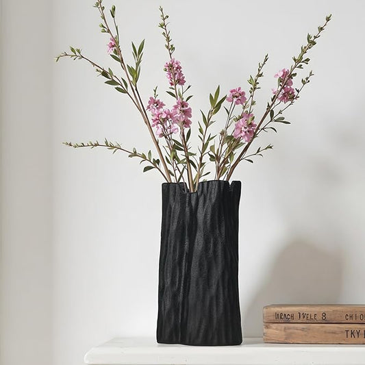 Black Matte Ceramic Vase, Organic Nature Shape, 7.5 Inch Boho Nordic Ins Style Decorative Flowers Vase, Living Room Bedroom Entryway Minimalist Centerpiece Decor, Birthday Gifts for Women