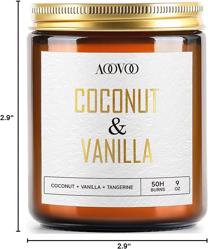 AOOVOO Coconut Vanilla Candles - 9 oz Scented Candles, Aromatherapy Candle, Soy Candle for Home Scented