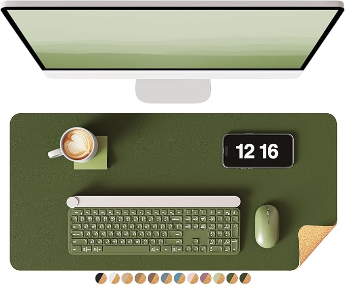 YSAGi Double-Sided Desk Mat, Eco Cork Desk Protector, Large Mouse Pad, Waterproof Blotter, Writing Pad for Office/Home (23.6"x13.7", Olive Green + Cork)