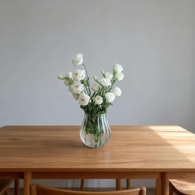 Flower-Shaped Wide Mouth Glass Vase - 6.7" Tall Transparent Vase, Ideal for Fresh Flowers/Floating Tealights, Home Display (Living Room/Bedroom), Wedding Centerpieces & Holiday Decor