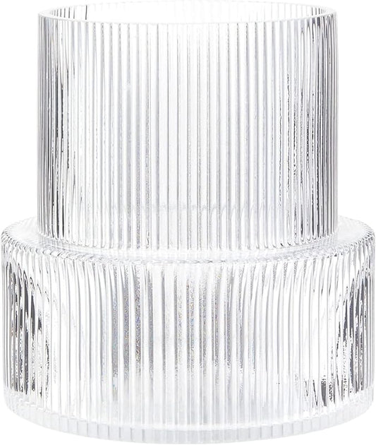 Ribbed Glass Vase, Flower Vase, Fluted Clear Vases for Flowers, Modern Vases for Living Room, Dining Table, Entryway, Shelf, Wedding, Office, Coffee Table, Birthday, 7.5 Inches