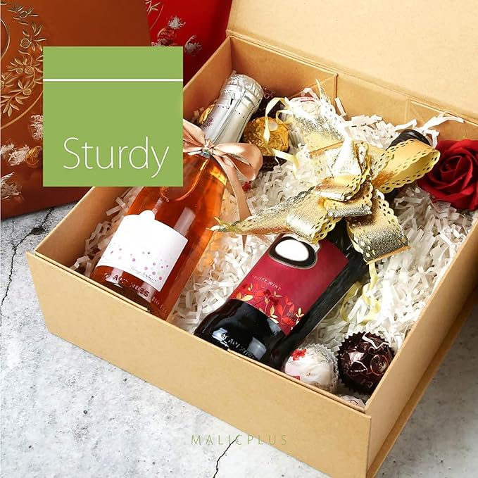 Gift Box with Lid 9x9x3.4 Inches, Kraft Groomsman Proposal Box with Magnetic Closure for All Occasion (Matte Kraft)