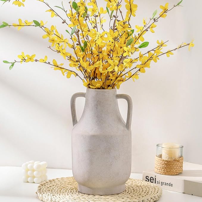 Mitt&Ditt Ceramic Flower Vase with Handles, 11 inch Tall Off-White Vase, Large Decorative Terracotta Vases, Farmhouse Rustic Pottery Vases for Home Decor, Living Room, Table